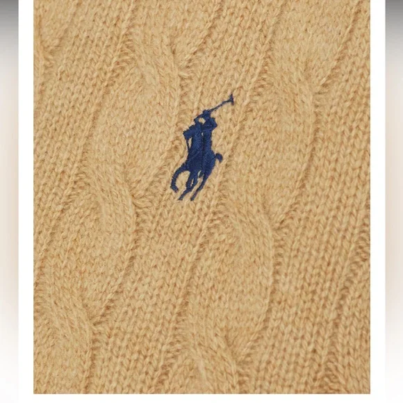 Polo Ralph Lauren Cable Knit Wool Cashmere Bomber Jacket in Collection Camel - Picture 2 of 10